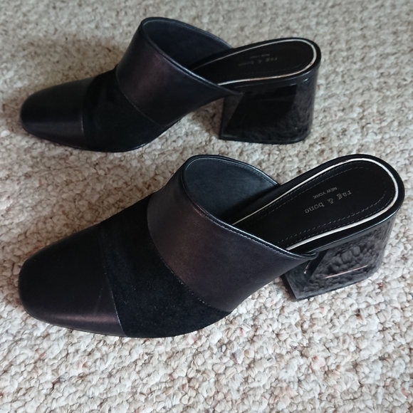Rag & Bone Millie Suede & Leather Chunky Heel Mule In Black size 37 - Picture 8 of 15